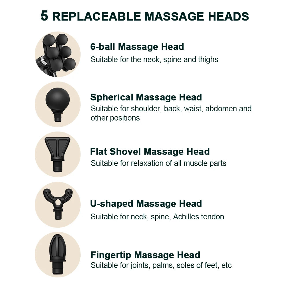 6-Head Handheld Fascia Massage Gun with High-Frequency Vibration