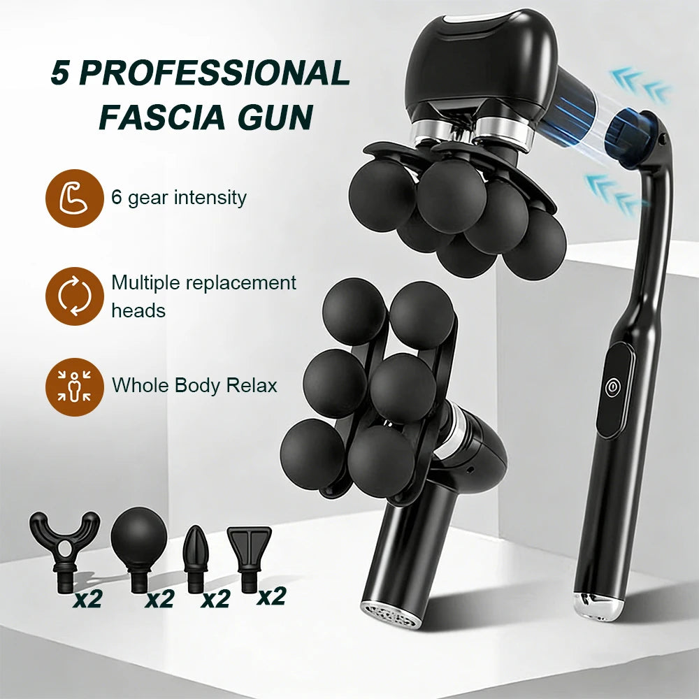 6-Head Handheld Fascia Massage Gun with High-Frequency Vibration