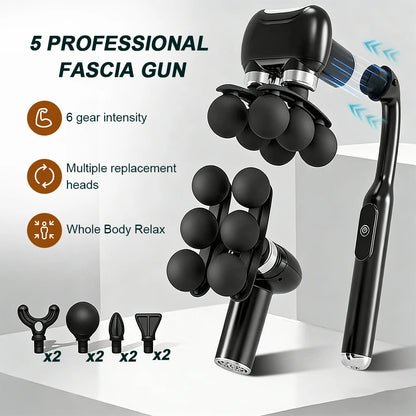 6-Head Handheld Fascia Massage Gun with High-Frequency Vibration