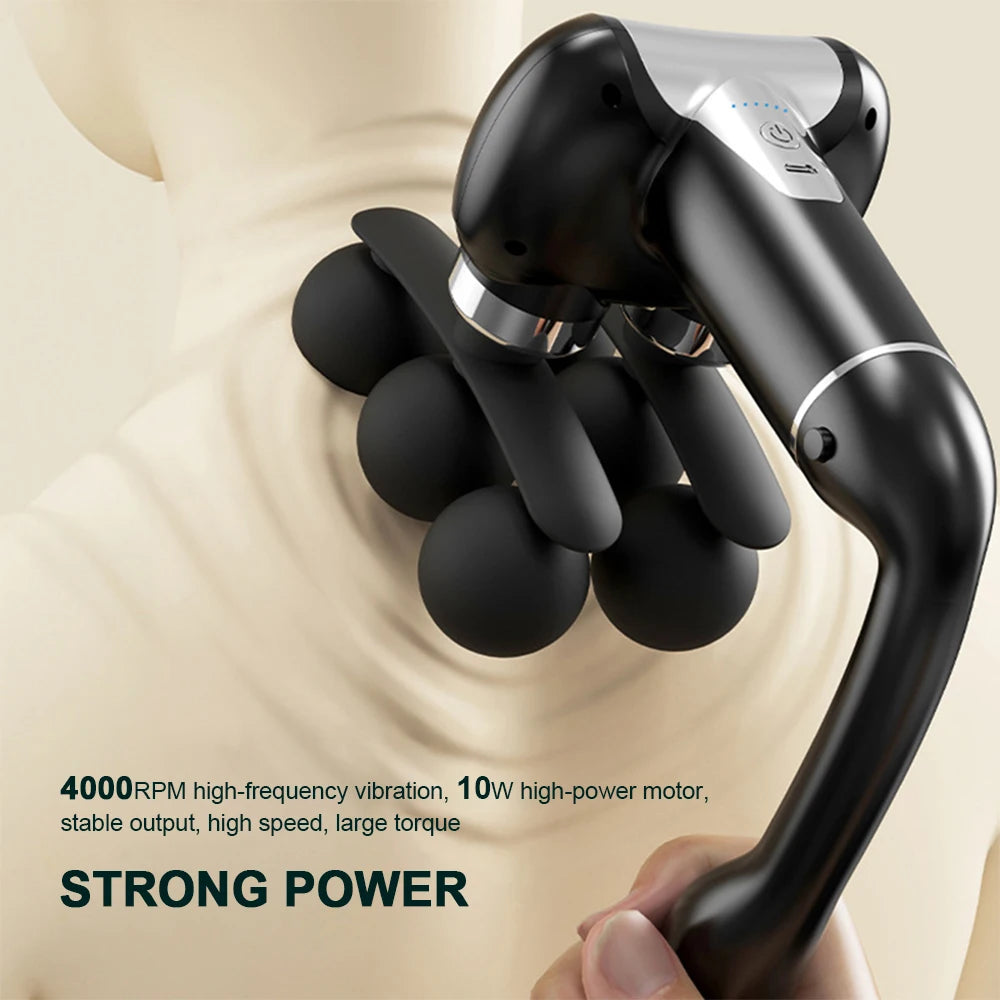 6-Head Handheld Fascia Massage Gun with High-Frequency Vibration